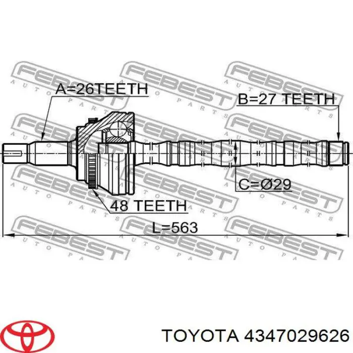 4347029626 Toyota junta homocinética exterior delantera derecha