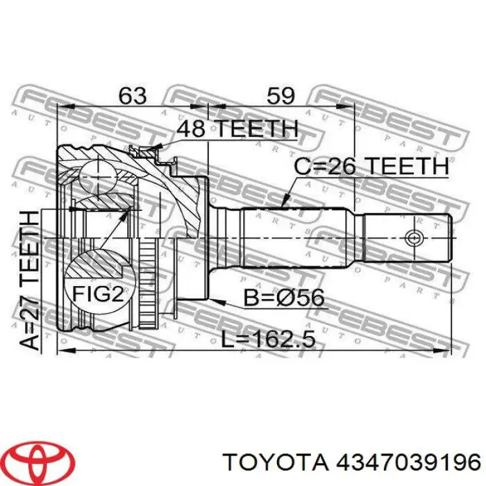 4347039196 Toyota árbol de transmisión delantero derecho