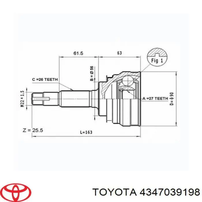 4347039198 Toyota árbol de transmisión delantero derecho
