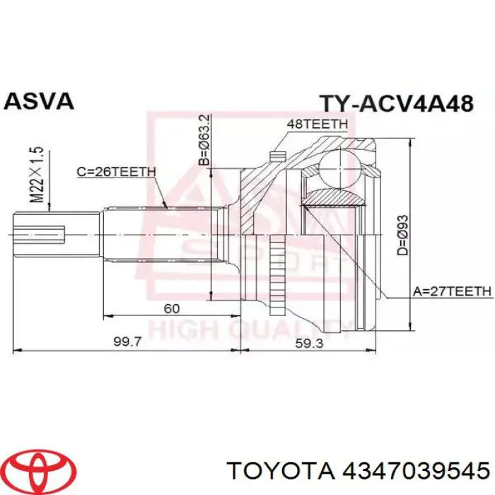 4347039545 Toyota Junta homocinética exterior delantera izquierda