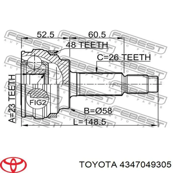 4347049305 Toyota junta homocinética exterior delantera derecha