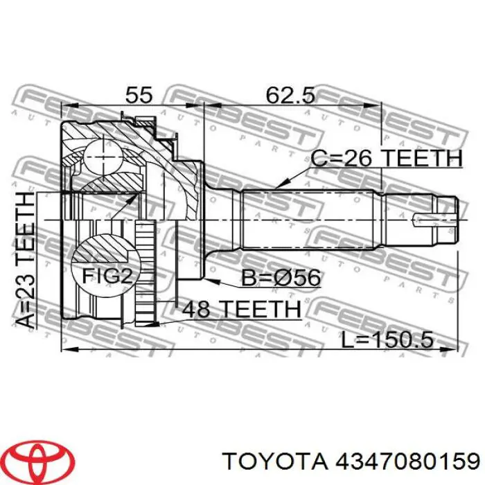 4347080159 Toyota junta homocinética exterior delantera