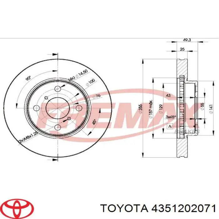 4351202071 Toyota disco de freno delantero