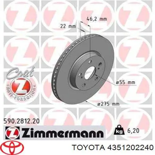 Disco de freno 4351202240 Toyota