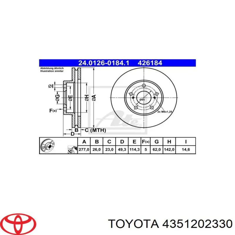 Disco de freno 4351202330 Toyota