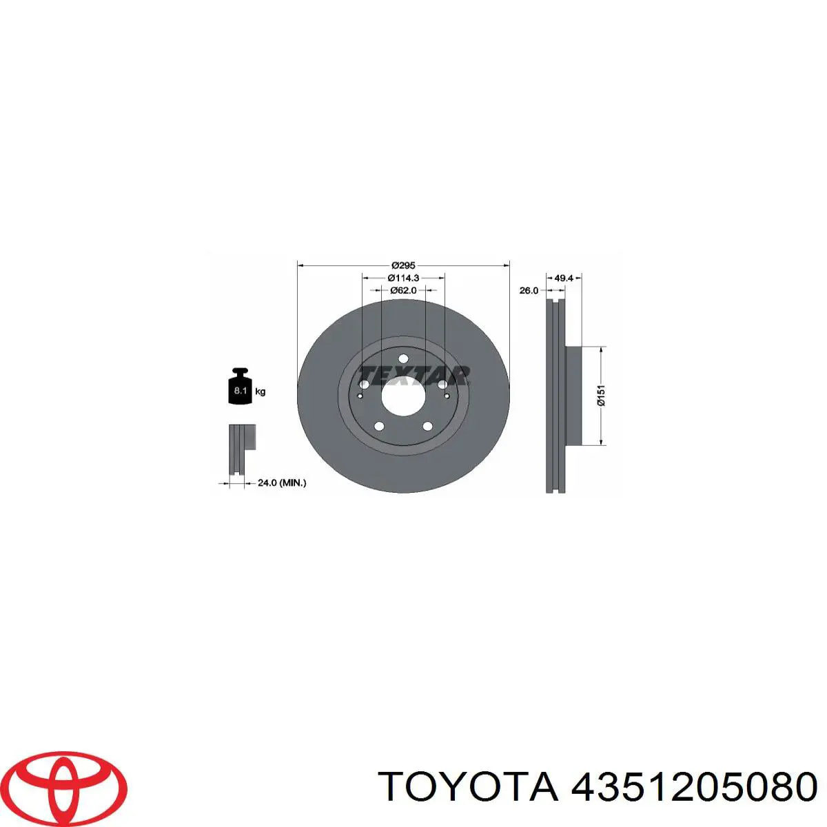 Disco de freno delantero Toyota 4351205080