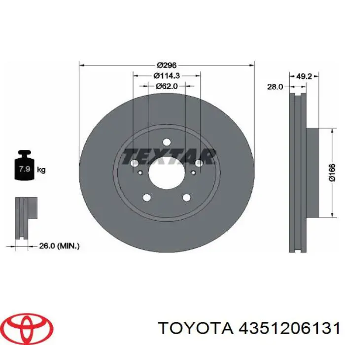 4351206131 Toyota freno de disco delantero