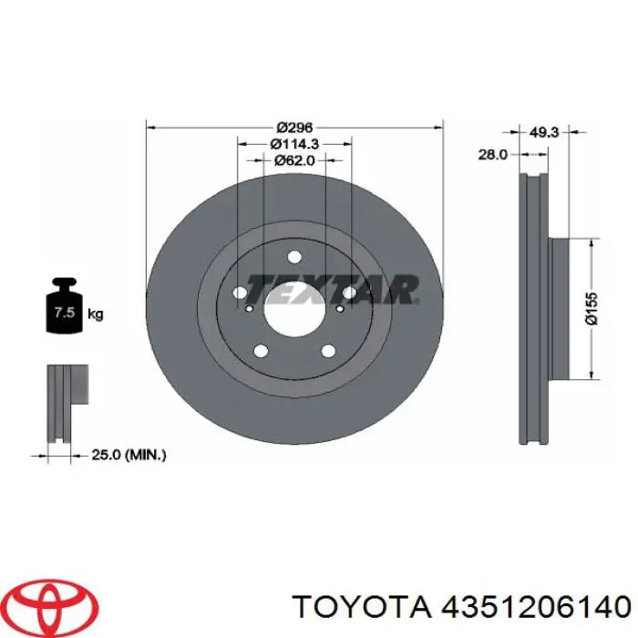 Disco de freno 4351206140 Toyota