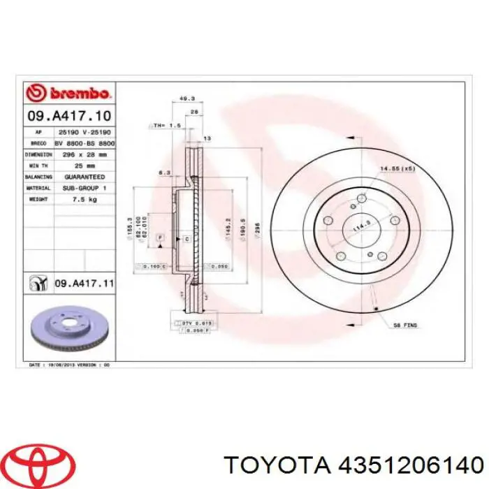 4351206140 Toyota disco de freno delantero