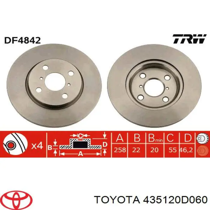 Comprar 435120D060 Toyota Freno de disco delantero