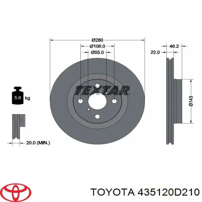 Comprar 435120D210 Toyota Freno de disco delantero