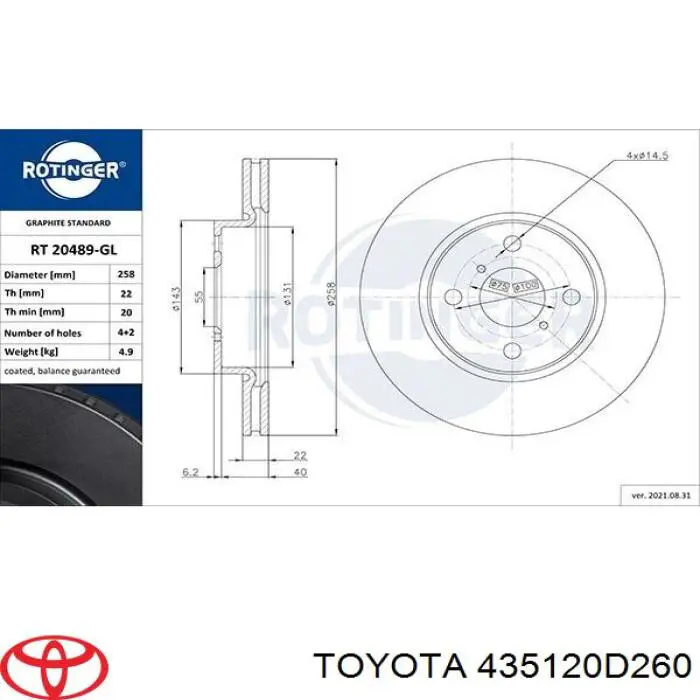 Comprar 435120D260 Toyota Freno de disco delantero