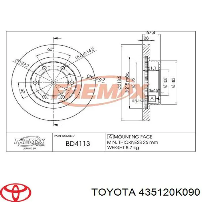 Frenos delanteros Toyota 435120K090 precio, desde 87,28 EUR