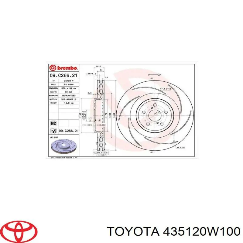 Disco de freno 435120W100 Toyota