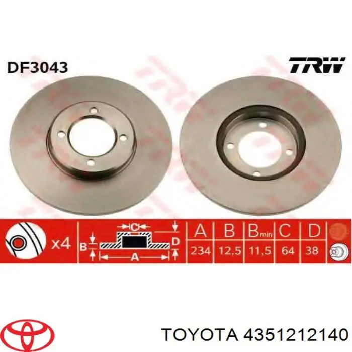 4351212140 Toyota disco de freno trasero