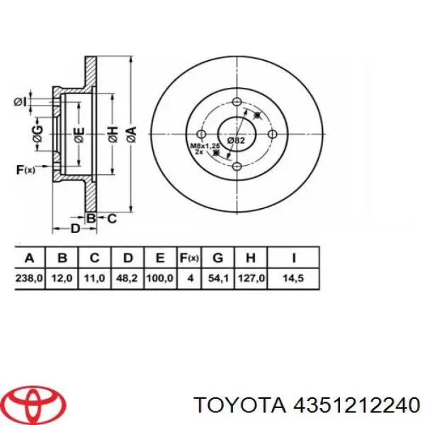 4351212240 Toyota freno de disco delantero