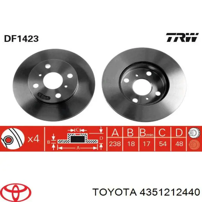 4351212440 Toyota disco de freno delantero