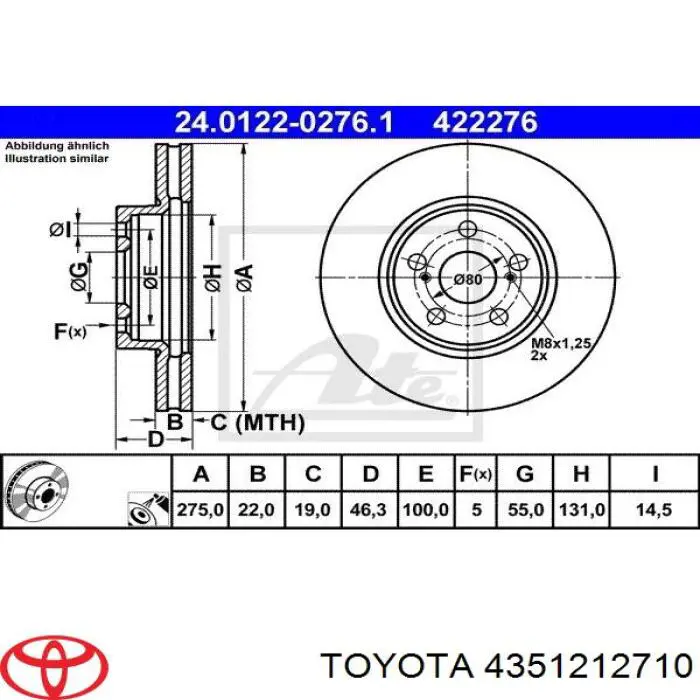 4351212710 Toyota freno de disco delantero