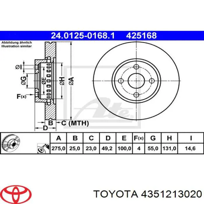 4351213020 Toyota disco de freno delantero