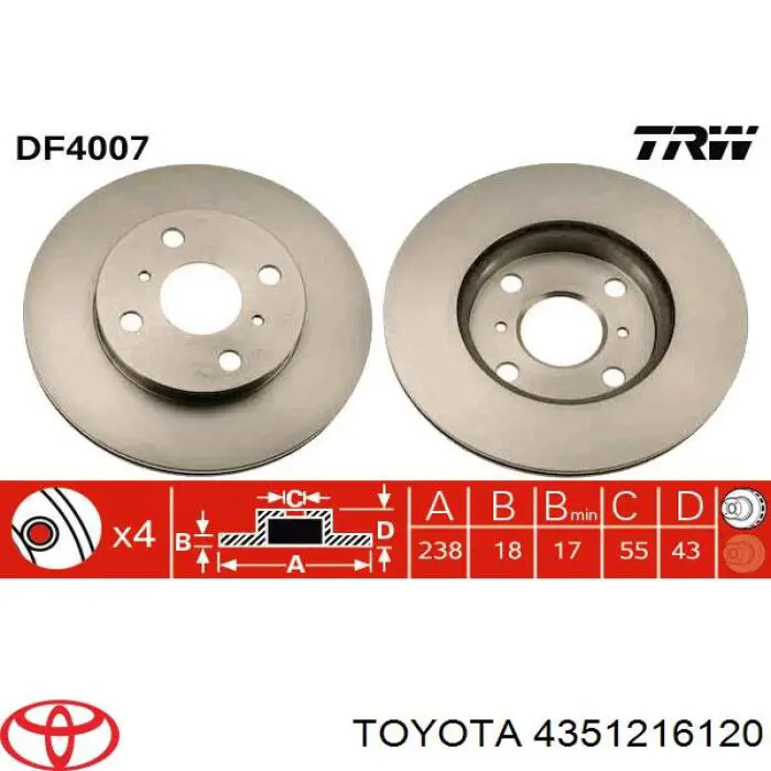 4351216120 Toyota freno de disco delantero