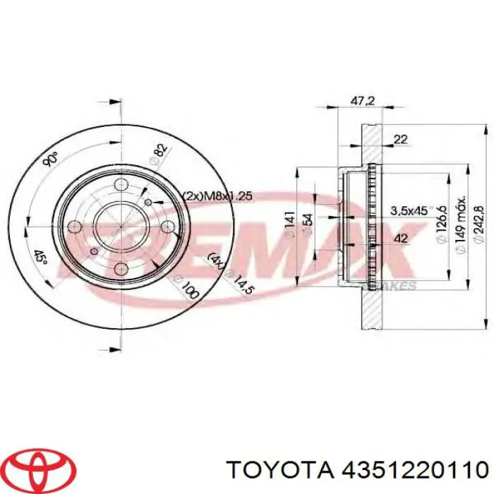 4351220110 Toyota disco de freno delantero