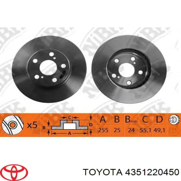 4351220450 Toyota disco de freno delantero