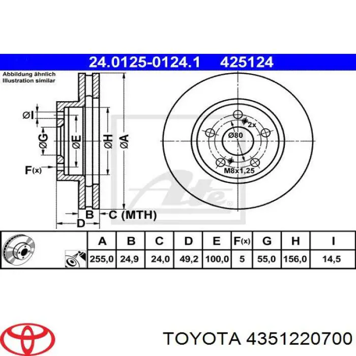 4351220700 Toyota disco de freno delantero