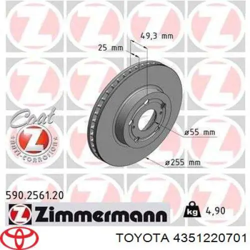 Disco de freno 4351220701 Toyota