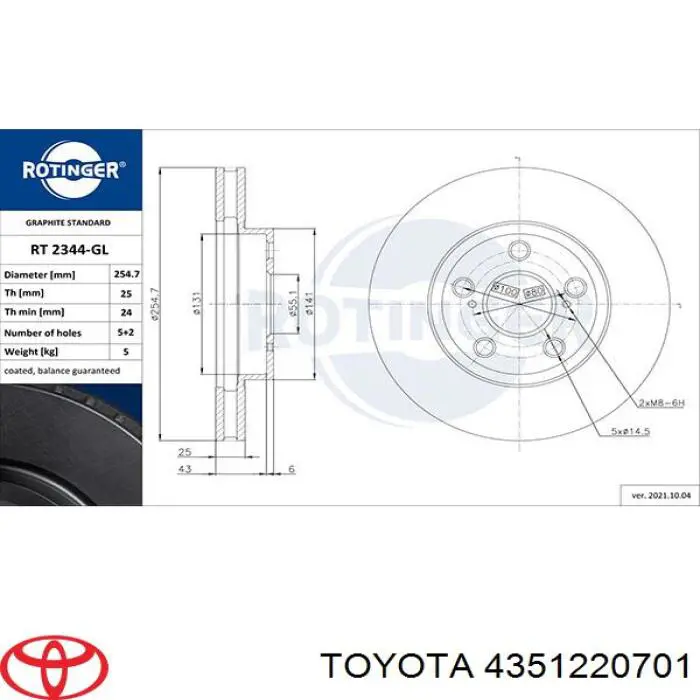 Comprar 4351220701 Toyota Freno de disco delantero