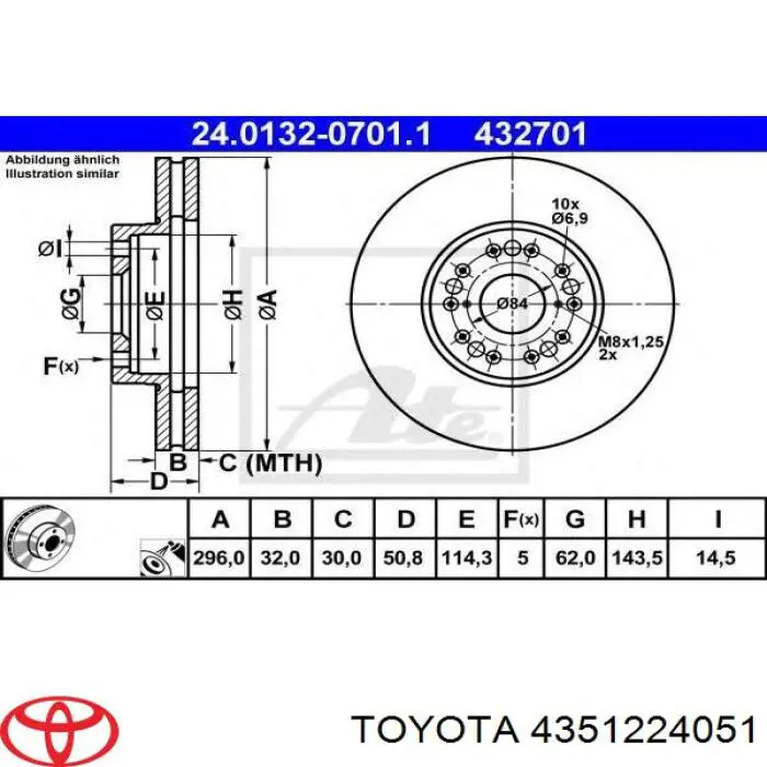 4351224051 Toyota disco de freno delantero