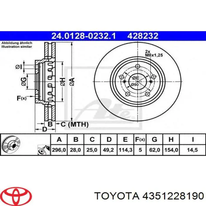 4351228190 Toyota freno de disco delantero