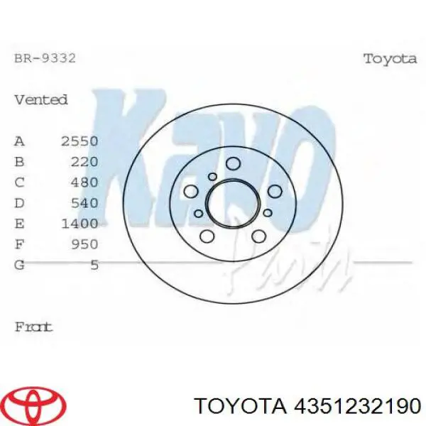 4351232190 Toyota disco de freno delantero