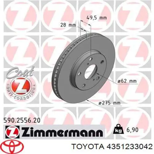 Disco de freno 4351233042 Toyota