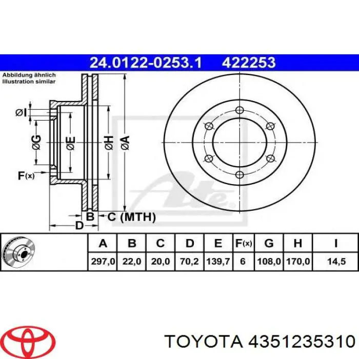 4351235310 Toyota freno de disco delantero