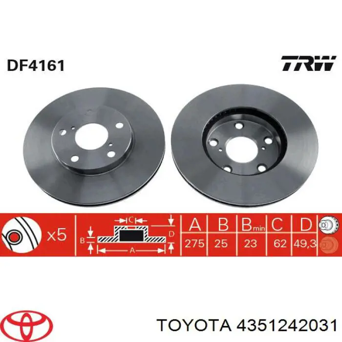 4351242031 Toyota freno de disco delantero