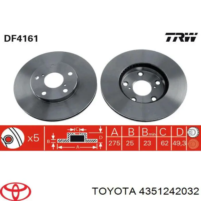 4351242032 Toyota disco de freno delantero