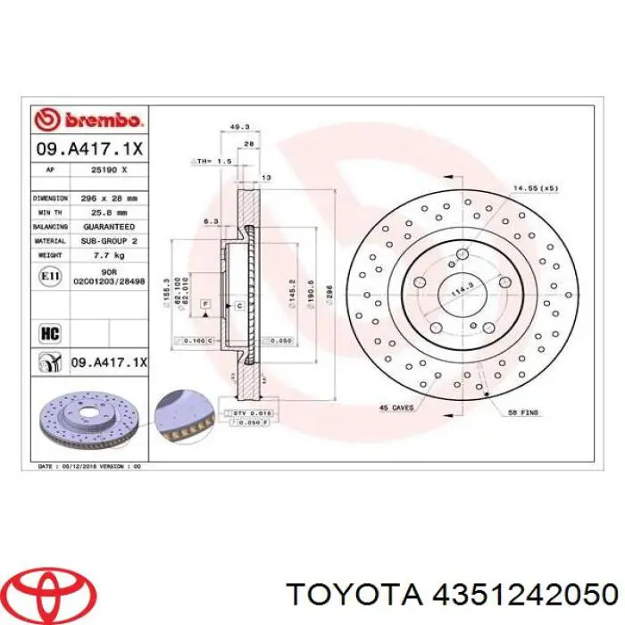 Comprar 4351242050 Toyota Freno de disco delantero