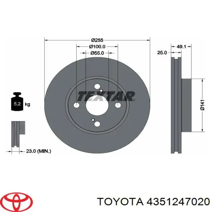4351247020 Toyota disco de freno delantero