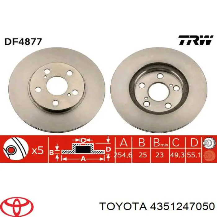 4351247050 Toyota disco de freno delantero