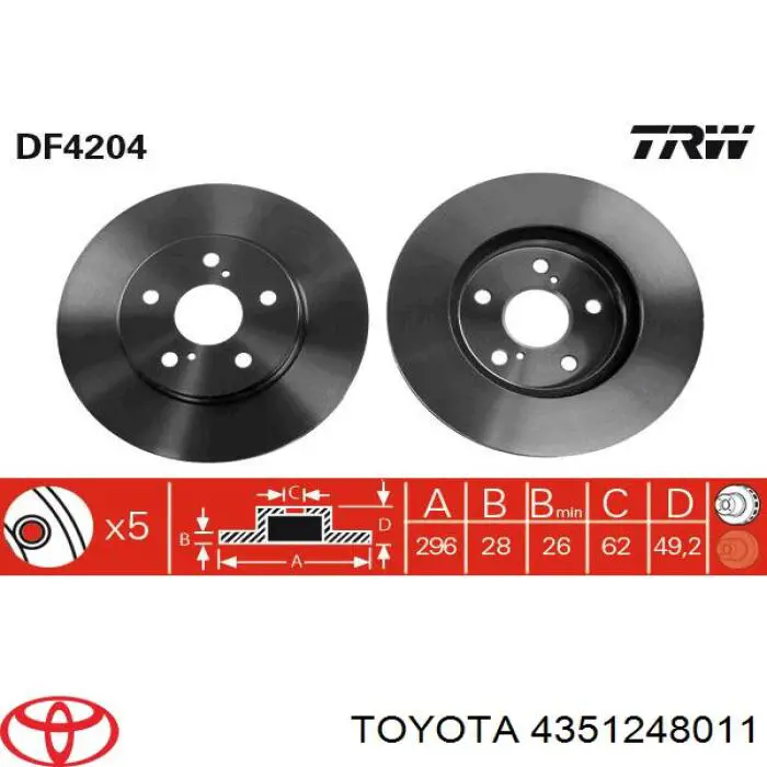 Comprar 4351248011 Toyota Freno de disco delantero