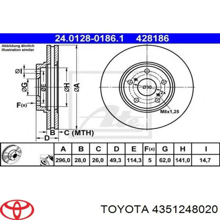 4351248020 Toyota freno de disco delantero