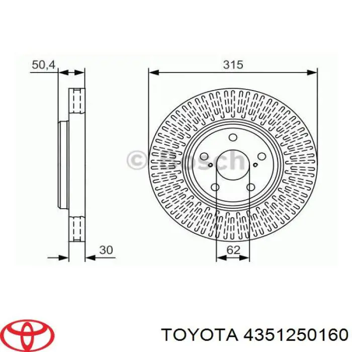4351250160 Toyota disco de freno delantero