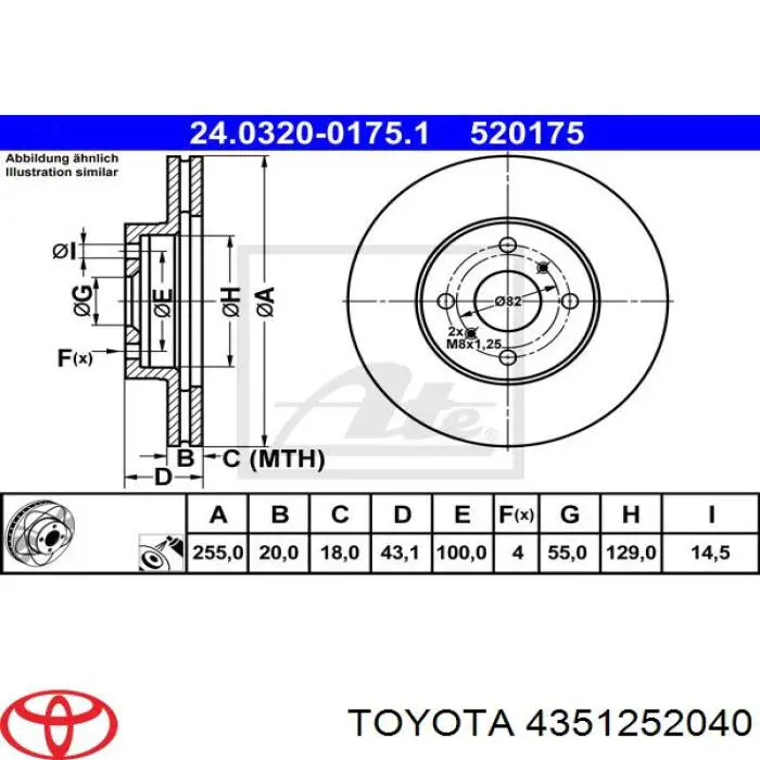 4351252040 Toyota disco de freno delantero