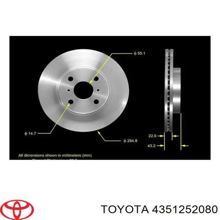 4351252080 Toyota disco de freno delantero