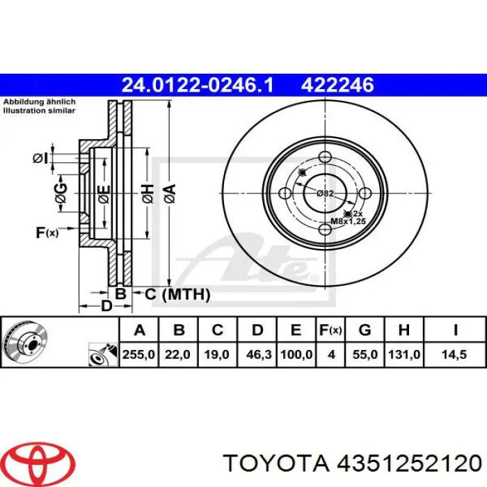 4351252120 Toyota disco de freno delantero