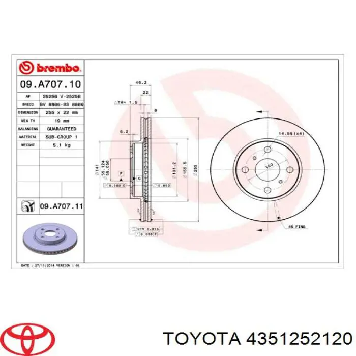 Comprar 4351252120 Toyota Freno de disco delantero