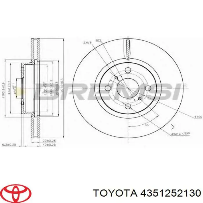 Disco de freno delantero Toyota 4351252130