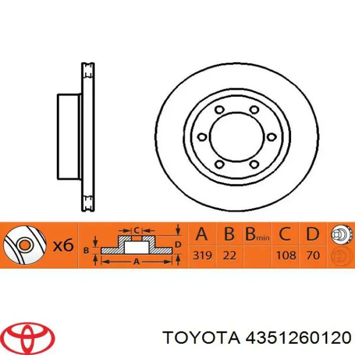 4351260120 Toyota disco de freno delantero