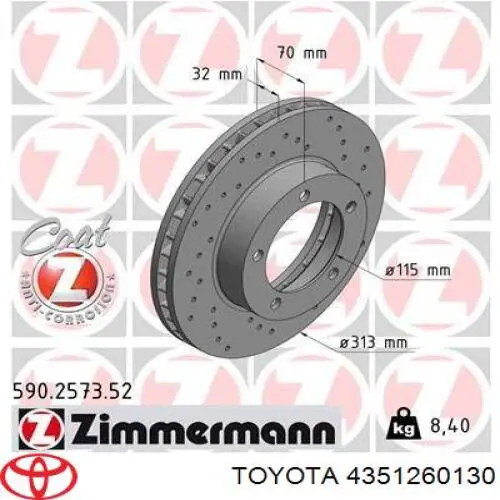 Disco de freno 4351260130 Toyota