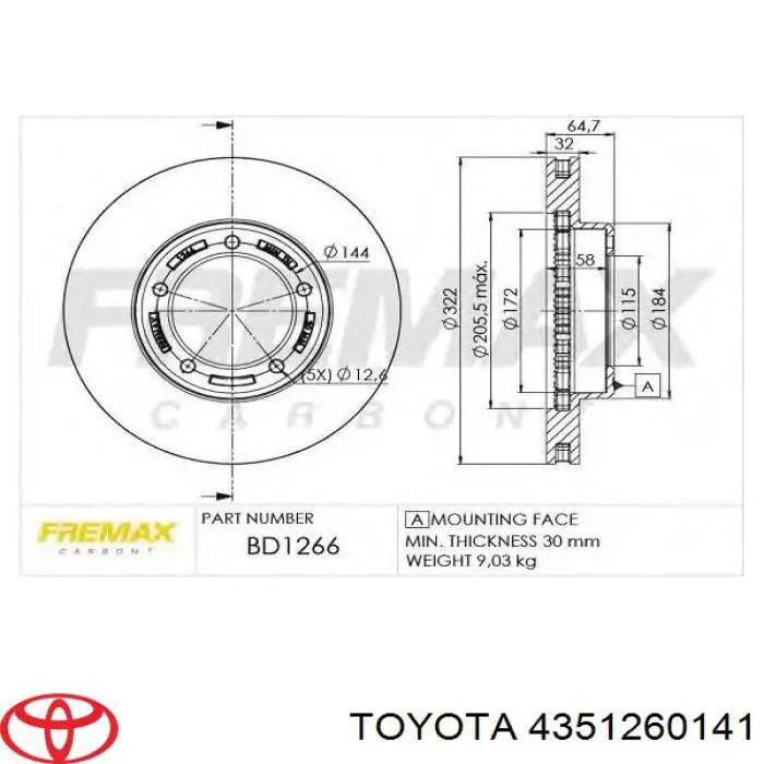 4351260141 Toyota Discos